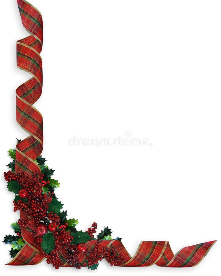 Christmas Border Holly and Ribbons Stock Illustration - Illustration of ...