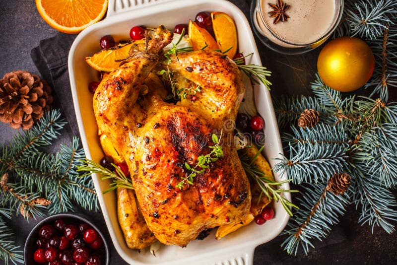 Christmas Roasted Chicken with Cranberries, Orange, Spices and Herbs ...