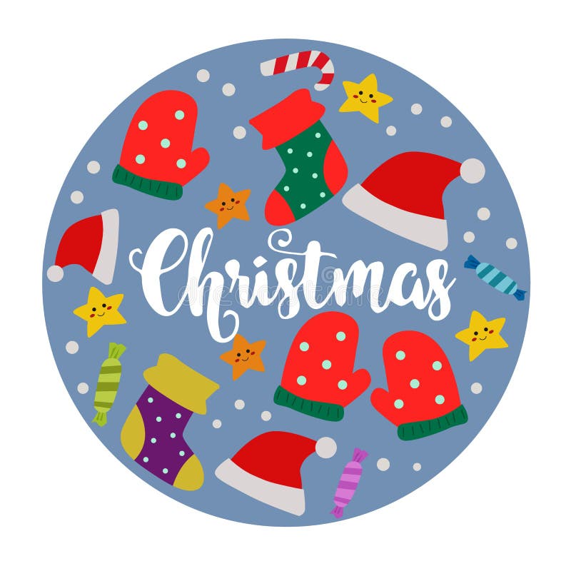 Christmas round winter clothes vector illustration