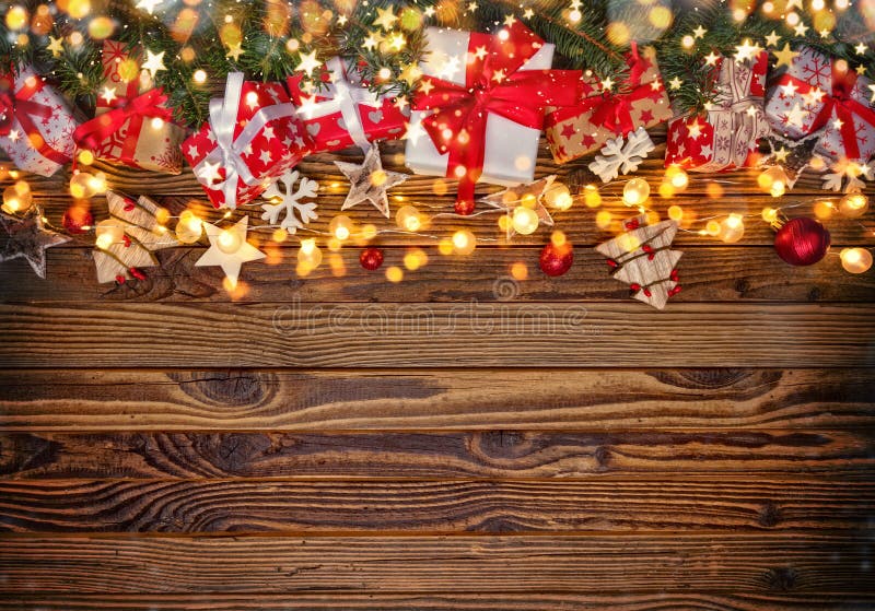 Christmas Rustic Background With Wooden Planks Stock Photo - Image of ...