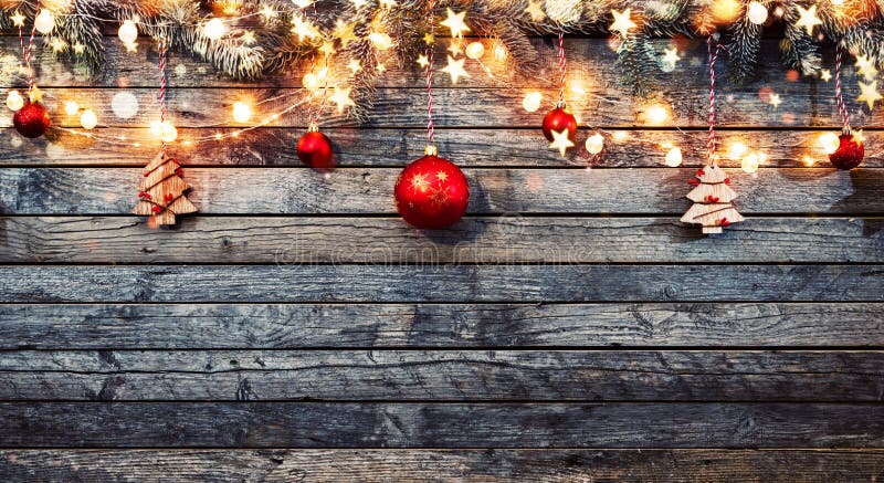 Christmas rustic background with wooden planks