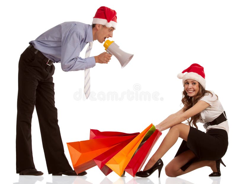 Christmas Sale. Beautiful Shocked Kid Holding Pen and Make a Shopping