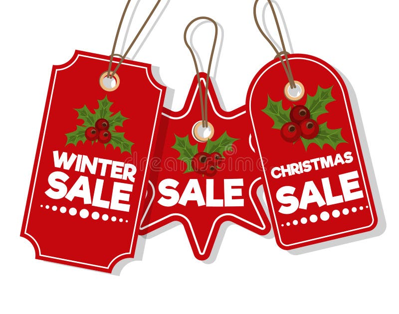 Christmas sale paper tag banner holiday discount xmas winter offer advertising shopping promotion vector illustration.