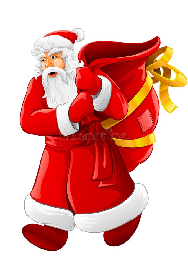 Christmas Santa Claus walking with big empty sack