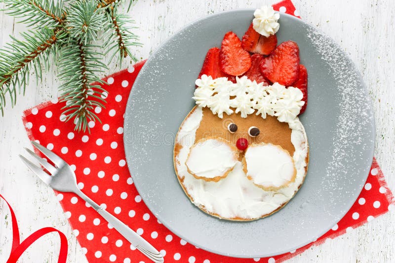 Santa Pancake Christmas Breakfast Idea for Kids , Adorable Pan Stock