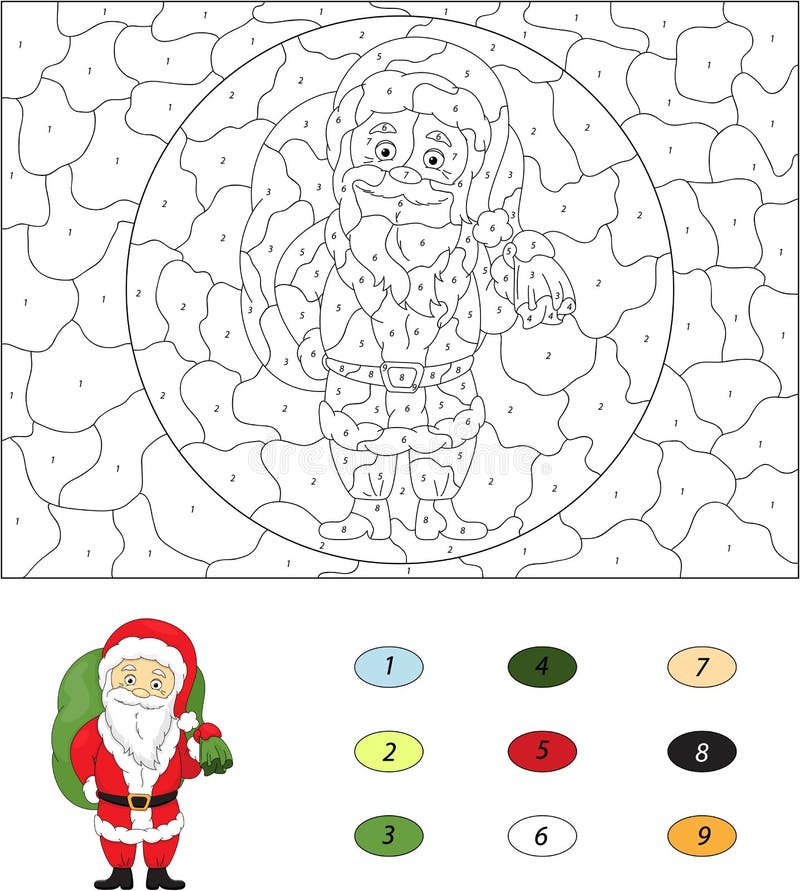 Christmas Santa St Nicolas. Color by number educational game f