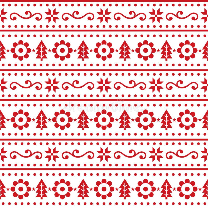Xmas Nordic Seamless Red Pattern With Deer Stock Illustration