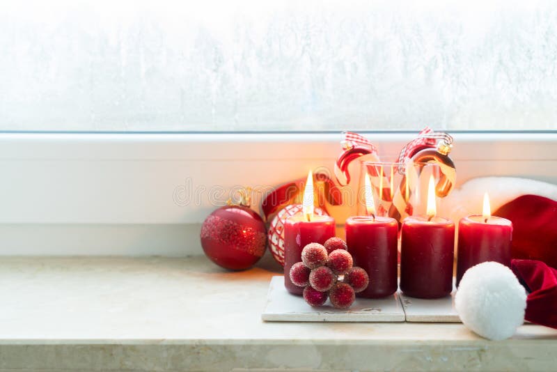 Christmas Scene with Burning Light Stock Image Image of candlelight