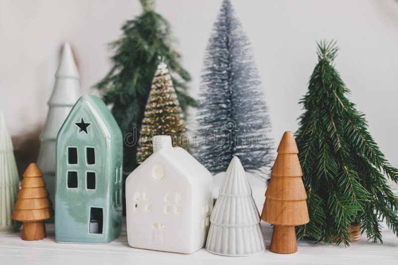 Christmas Scene, Miniature Holiday Village. Christmas Little Houses and ...