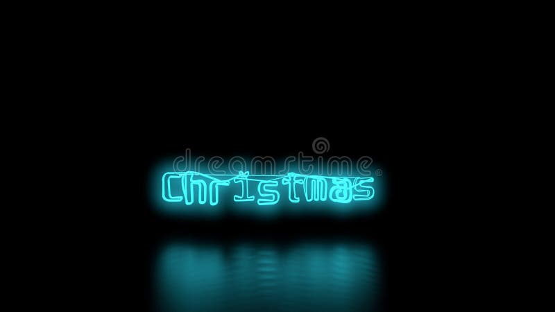 Christmas Sci-Fi Blue Cyan Neon Lights Lettering Word on Black ...