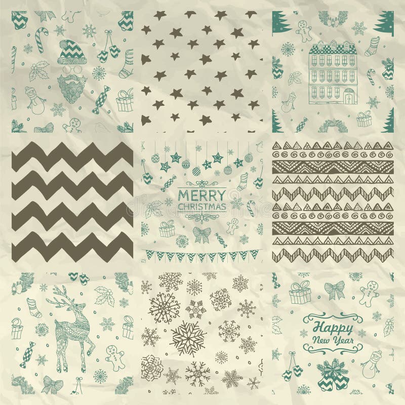 Christmas Seamless Background Set on Crumple Paper