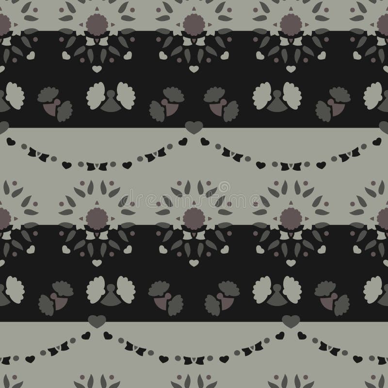 Christmas Seamless Pattern. Angel. Dark Gray and Almond Green Color