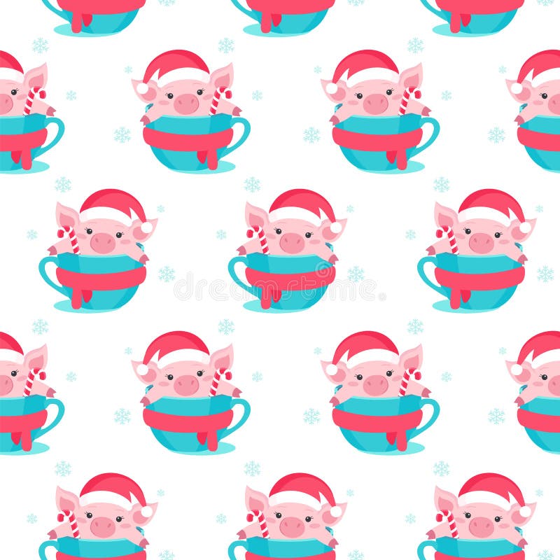 Christmas seamless pattern with cartoon piggy. Vector illustration. stock illustration Christmas seamless pattern with cartoon piggy. Vector illustration. stock illustration