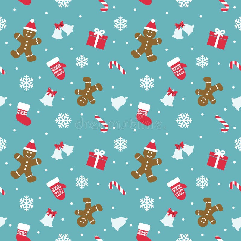 Christmas seamless background. Colorful Gingerbread cookies. Bright  traditional pattern for wrapping paper, banners, pajamas. Cute design  elements isolated on white. Vector Stock Vector by ©cutelittlethings  318276980