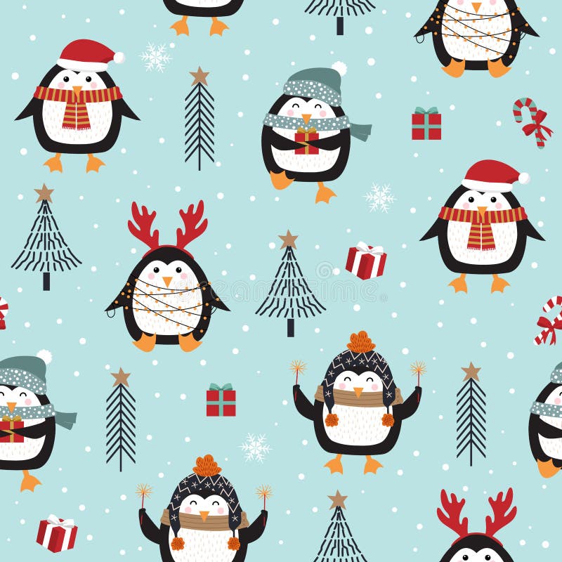 Christmas Seamless Pattern With Penguin Background, Winter Pattern ...