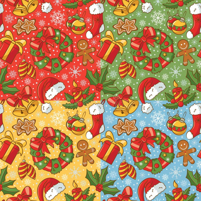 Christmas Seamless Pattern Set Stock Vector Illustration Of Pine