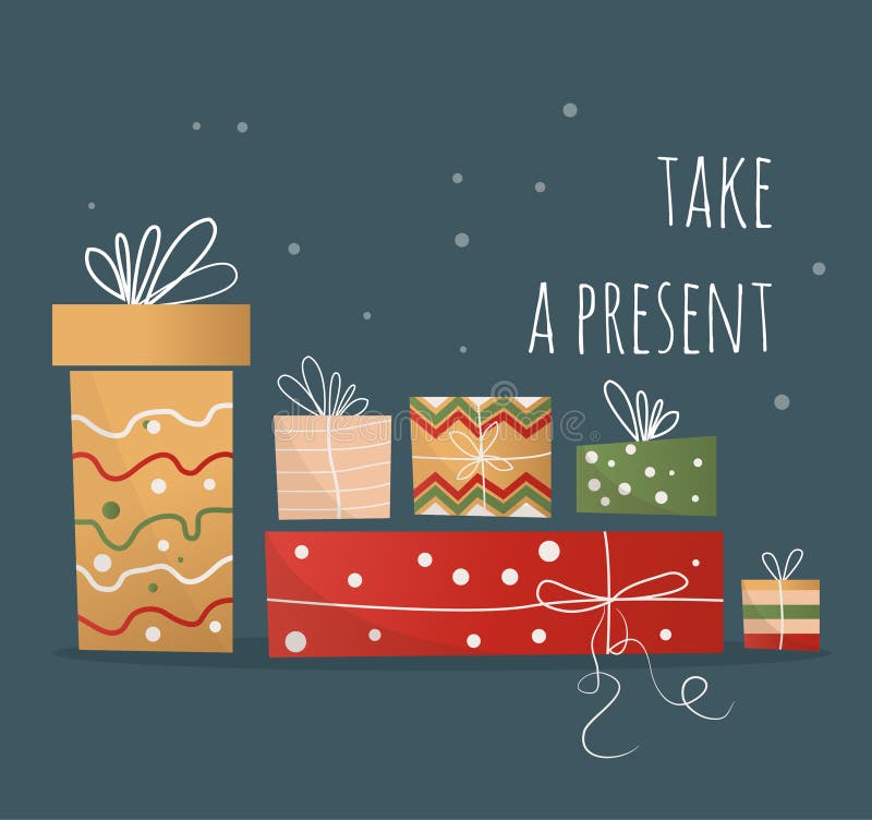 Christmas set of bright beautiful gifts in colored packages stock illustration