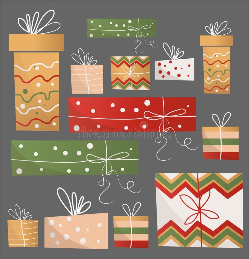 Christmas set of bright beautiful gifts in colored packages vector illustration