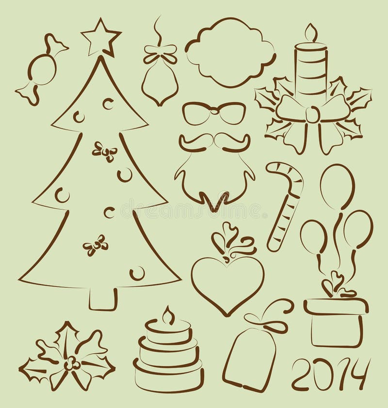 Christmas set elements stylized hand drawn