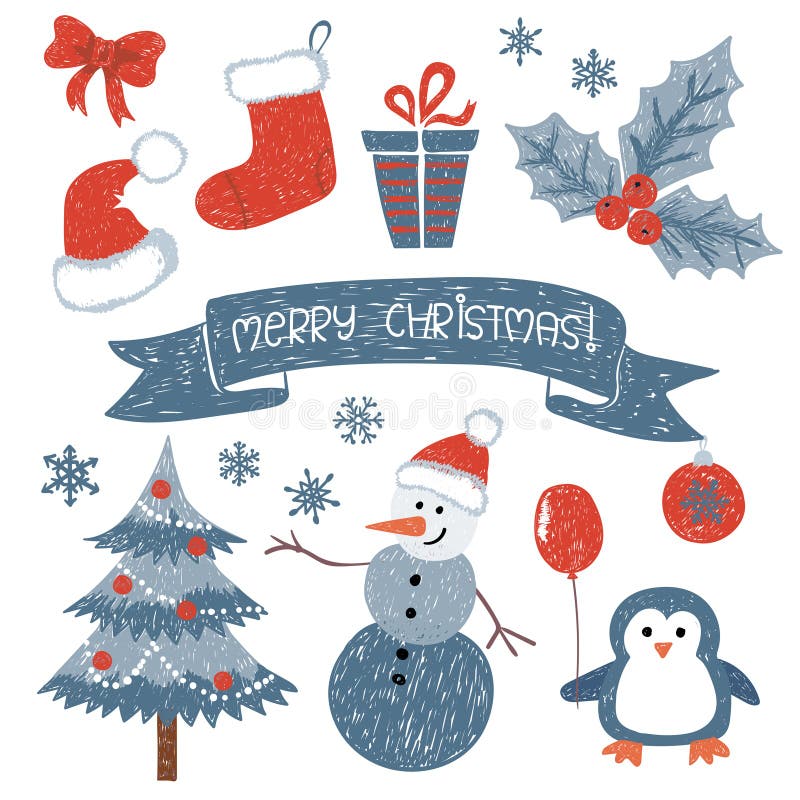 Christmas set. Vector collection of doodle Christmas design elements royalty free illustration Christmas set. Vector collection of doodle Christmas design elements royalty free illustration