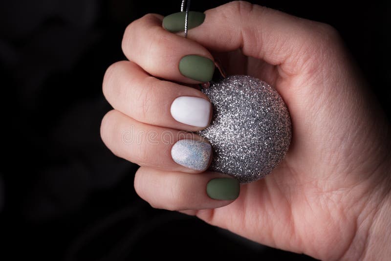 Christmas Glitter Ball with Green and White Nails Stock Photo - Image of  decorative, festive: 160282356