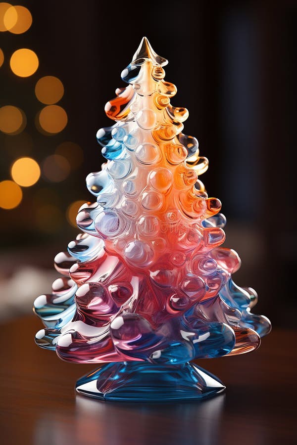 Christmas shiny tree from colorful glass and abstract bokeh lights on black background. Winter desing for card, print, backdrop AI generated