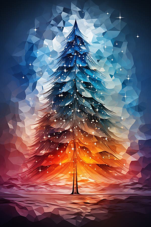 Christmas shiny tree from colorful glass and abstract bokeh lights on black background. Winter desing for card, print, backdrop AI generated