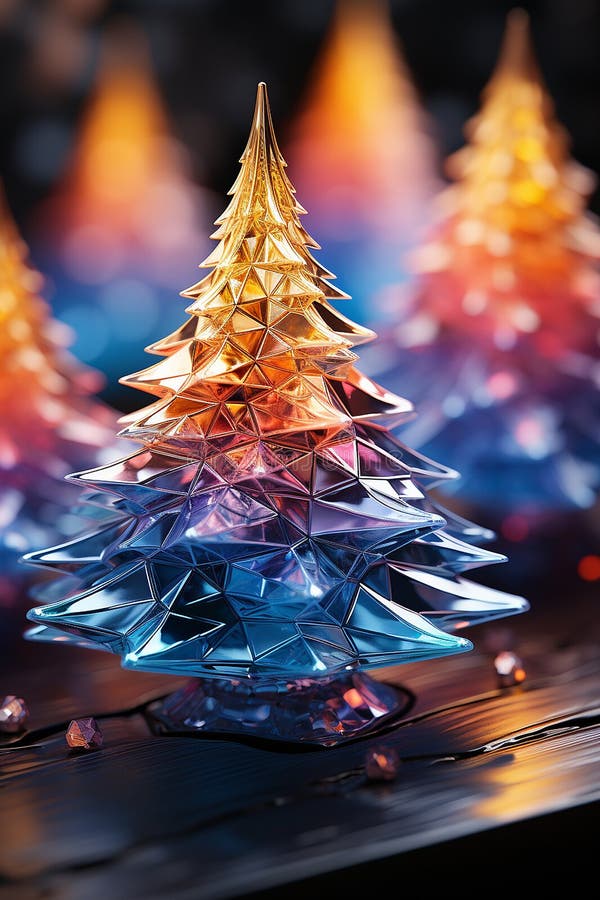 Christmas shiny tree from colorful glass and abstract bokeh lights on black background. Winter desing for card, print, backdrop AI generated