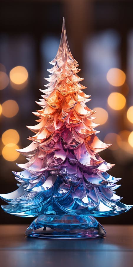 Christmas shiny tree from colorful glass and abstract bokeh lights on black background. Winter desing for card, print, backdrop AI generated