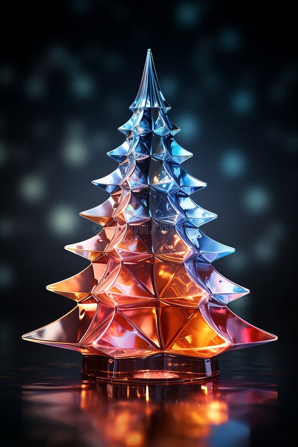 Christmas shiny tree from colorful glass and abstract bokeh lights on black background. Winter desing for card, print, backdrop AI generated