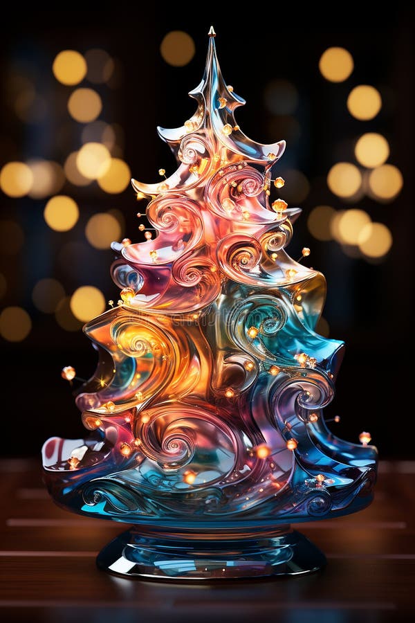 Christmas shiny tree from colorful glass and abstract bokeh lights on black background. Winter desing for card, print, backdrop AI generated. Christmas shiny tree from colorful glass and abstract bokeh lights on black background. Winter desing for card, print, backdrop AI generated