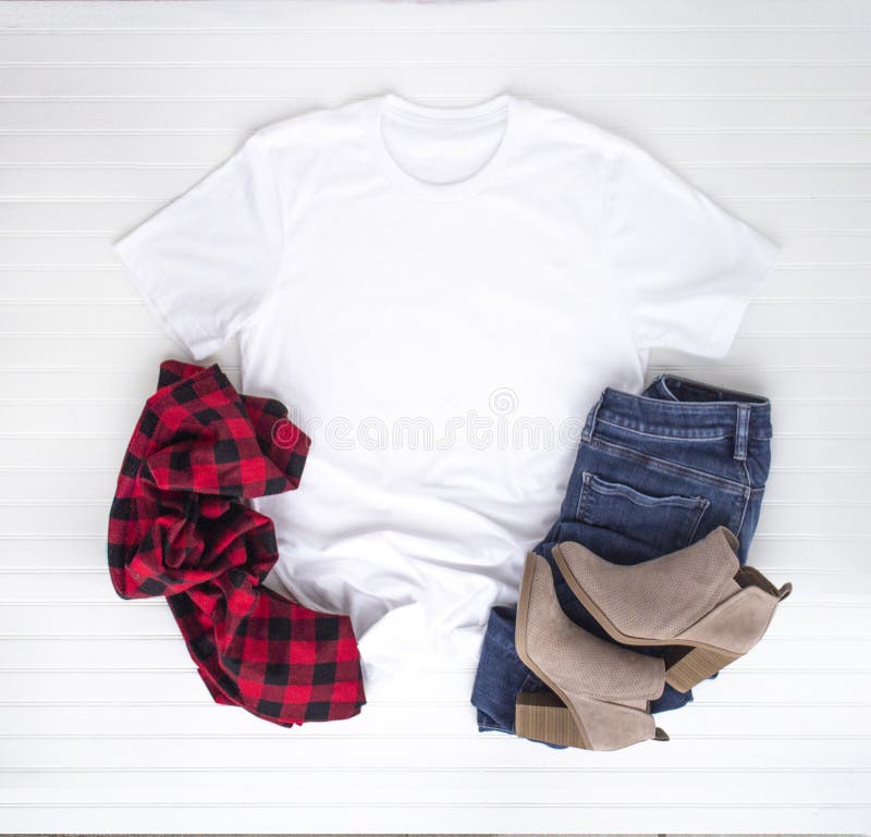 White Shirt Mockup - Tshirt with Cotton Plant, Burlap, Boots & Jeans ...