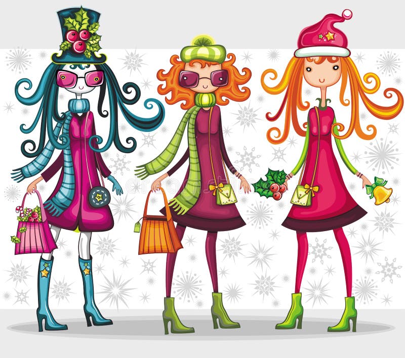 Download Christmas shopping girls stock vector. Illustration of ...