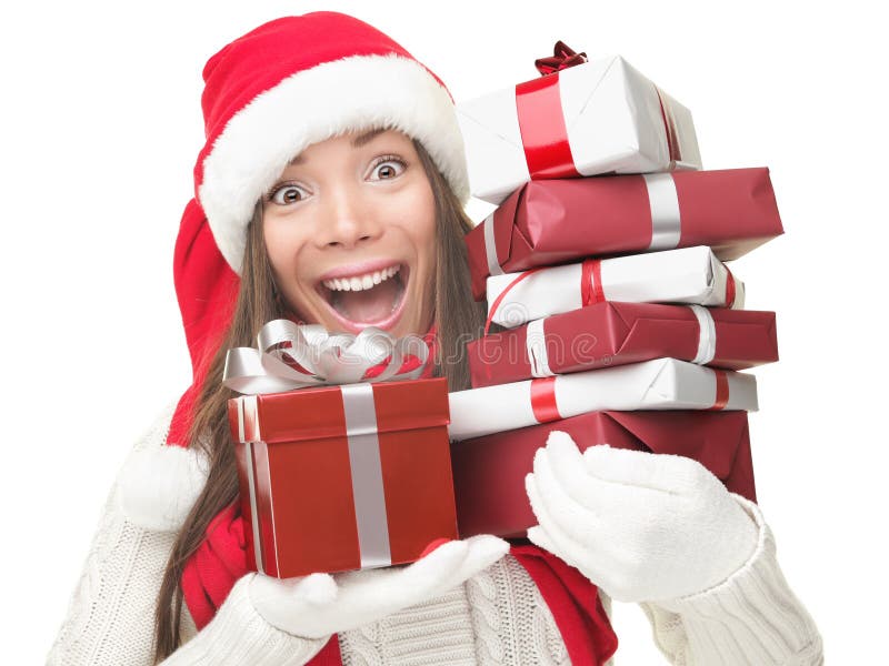 Christmas shopping woman holding gifts