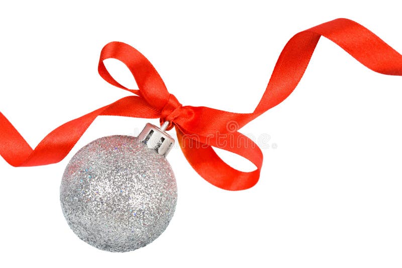 Christmas silver ball with red ribbon