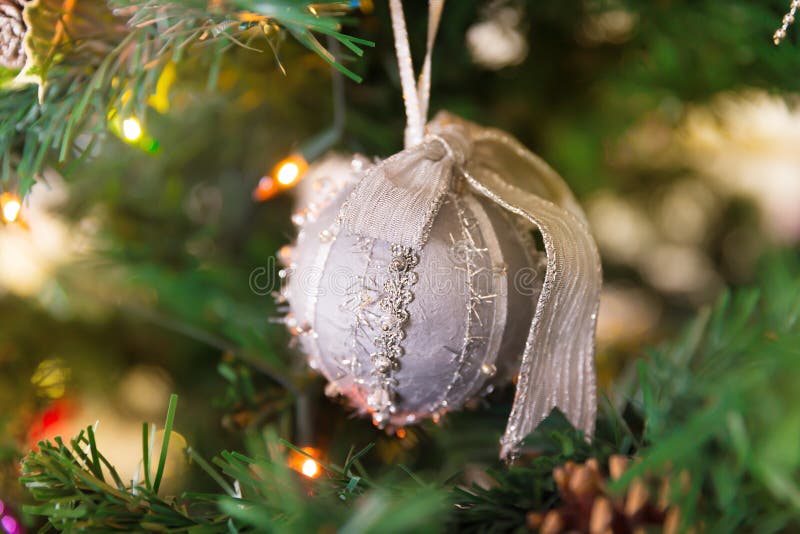 Christmas Silver Ball on Tree Stock Photo Image of merry, pink 71400120