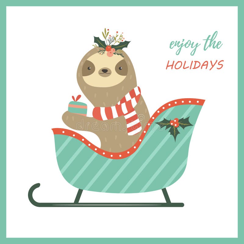 Download Christmas Sloth Sitting In The Sledge. Stock Vector ...