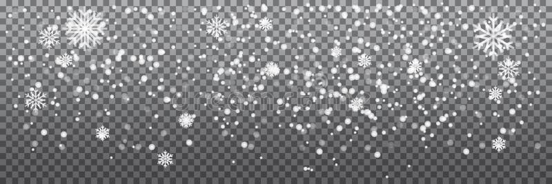 Christmas snowflakes on background transparent , Snowfall. Vector illustration.