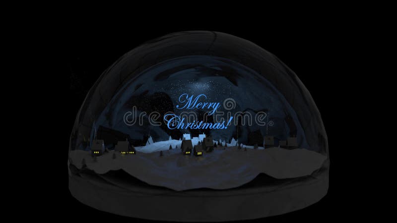Christmas snow glass ball with a magical country village inside, snowflakes, snowfall and smoke from the chimneys of
