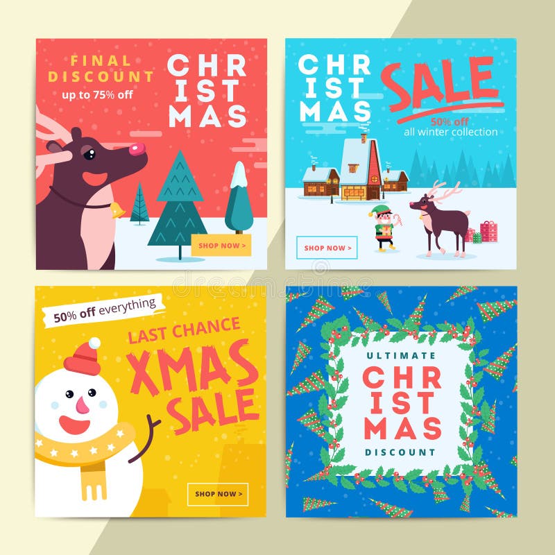 Christmas social media sale banners for mobile website ad. Xmas