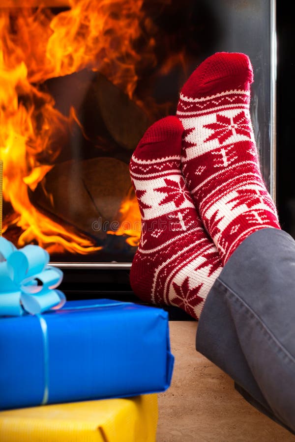 Christmas Socks and Fireplace Stock Image Image of gift, santa 46055817