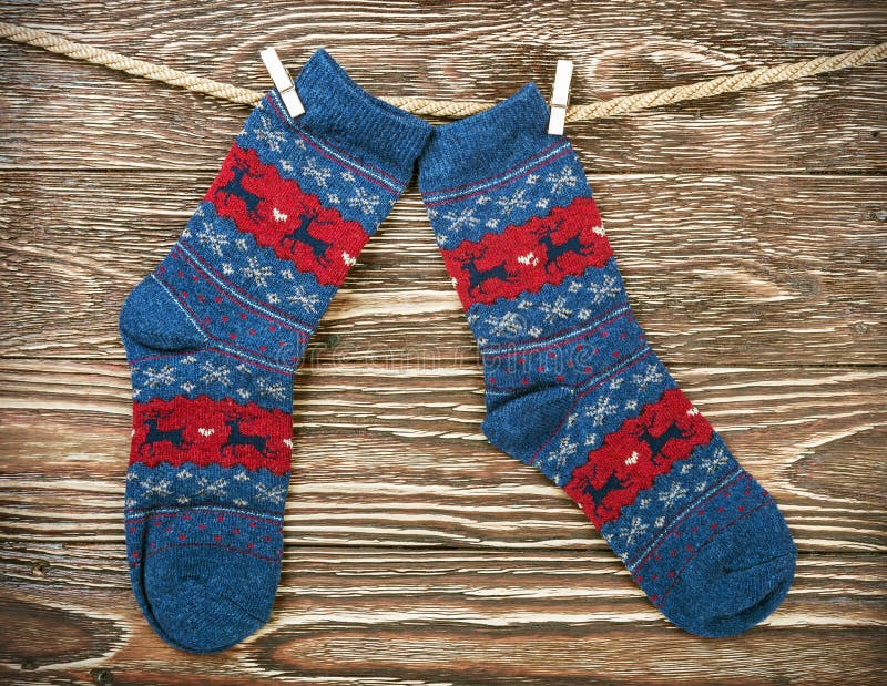 Christmas Socks Hanging On The Wooden Background Stock Image Image of