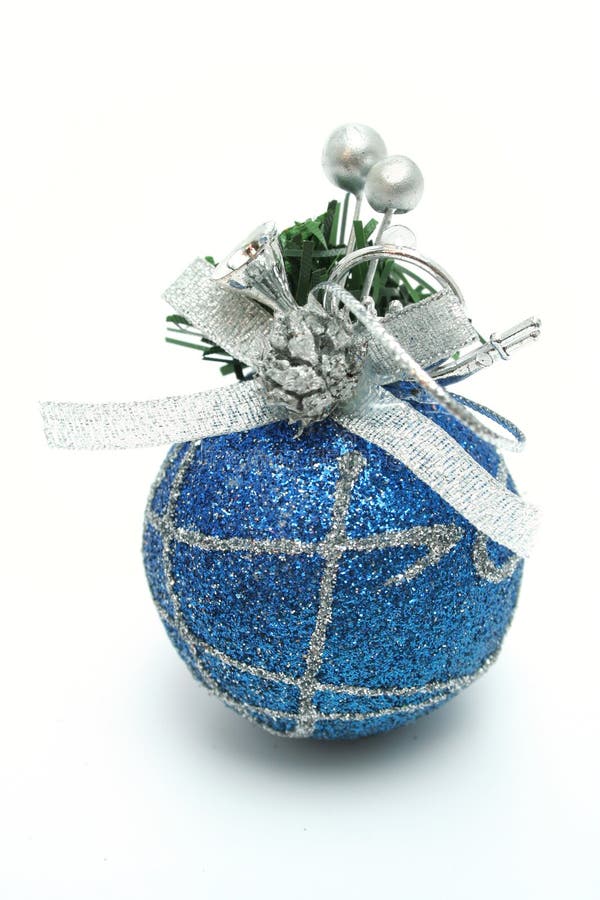 Christmas sphere of dark blue color with a pattern