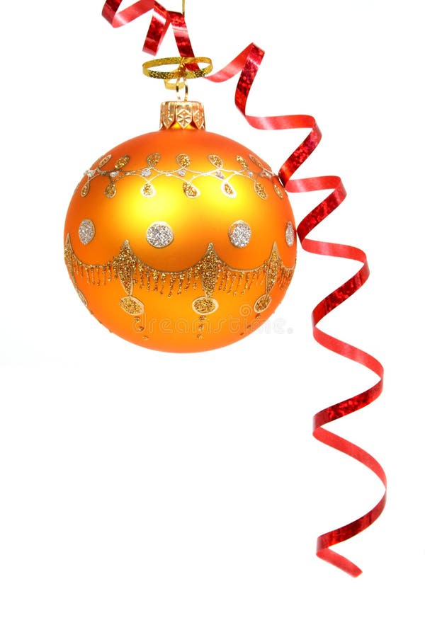 Christmas sphere of orange color and red streamer 2