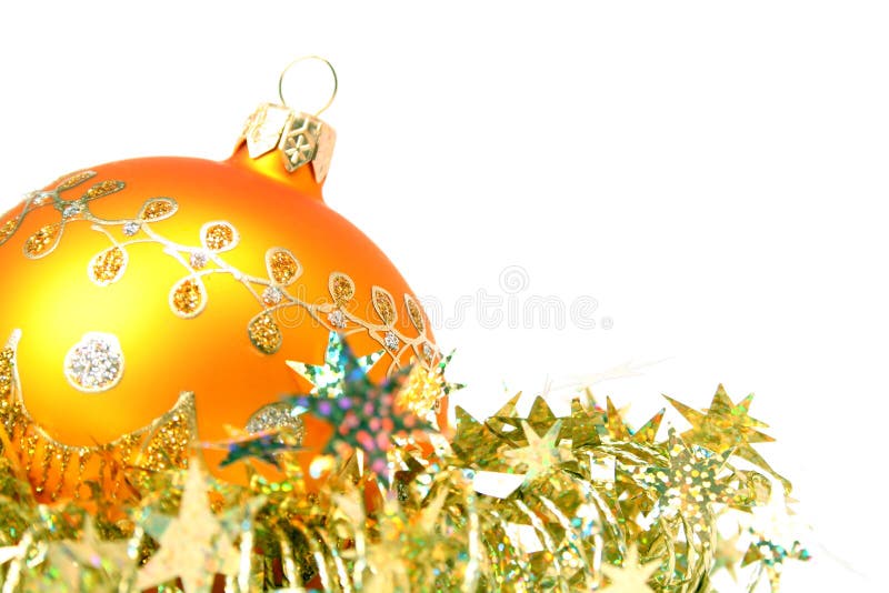 Christmas sphere of yellow color and celebratory tinsel 5