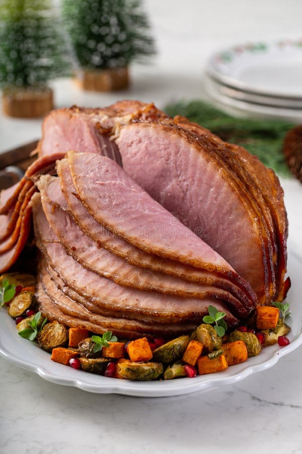 Christmas Spiral Ham with Vegetables on the Side Stock Photo Image of
