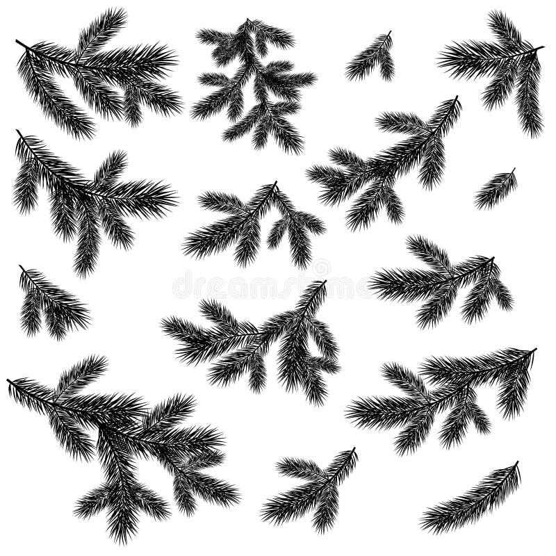 Download Christmas Spruce Tree Branches Black Silhouettes Stock ...
