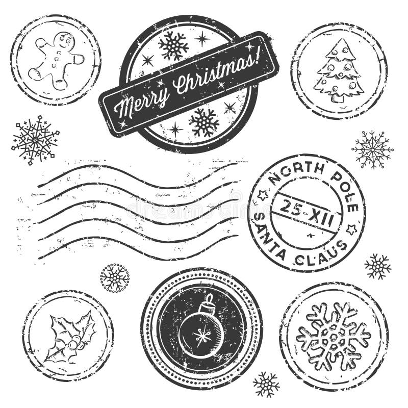 Ballpoint pen Santa mail stamps vector set Illustration #96099516