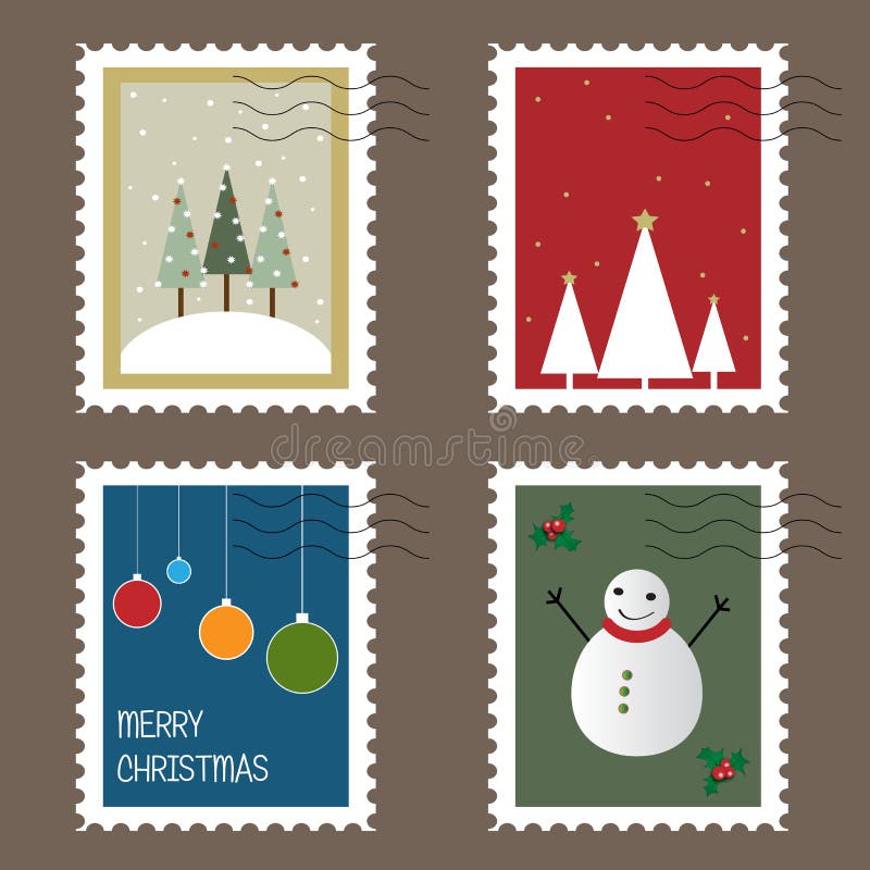 Christmas Postal Stamp Set Vector Download