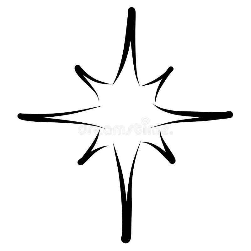 Christmas Star, Black Outline on a White Background Stock Illustration